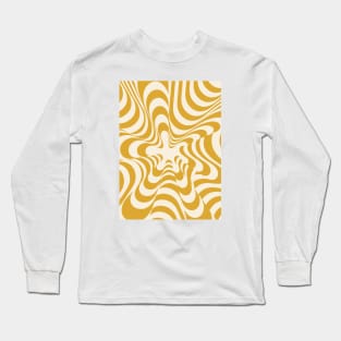 Abstract Groovy Retro Liquid Swirl Yellow Mustard Pattern Long Sleeve T-Shirt